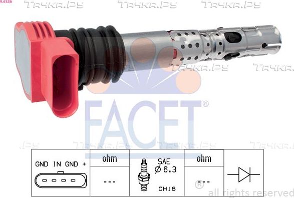 Катушка зажигания Facet Made in Italy - OE Equivalent для Audi A6 III (C6) 2004-2006. Артикул 9.6336