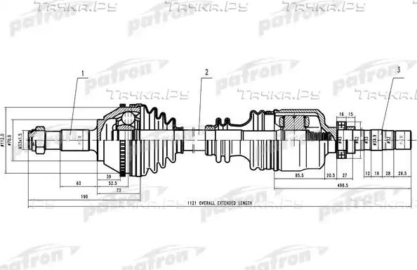 Полуось (привод в сборе, приводной вал) Patron правая для Fiat Ducato II 1994-2002. Артикул PDS0161