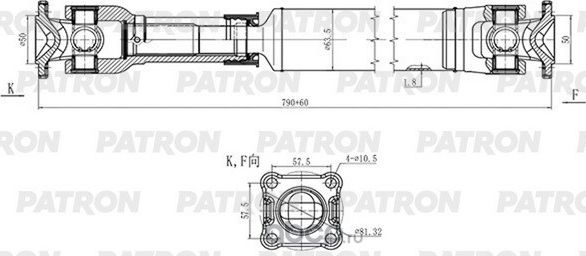 Вал карданный NISSAN: Pathfinder R51 2005-2014, Navara D40 2005-2015 (Patron). Артикул PKR017