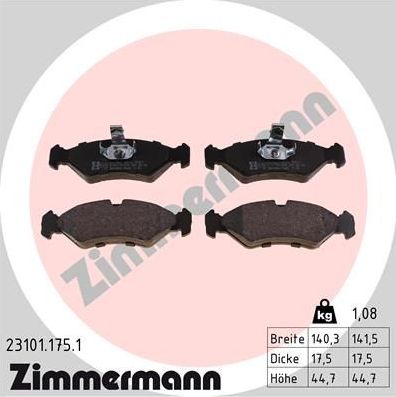 Тормозные колодки Zimmermann передние для Mazda 121 III 1996-2003. Артикул 23101.175.1