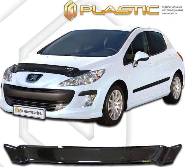 Дефлектор СА Пластик для капота (Classic черный) Peugeot 308 хетчбек 2009-2011. Артикул 2010010103781