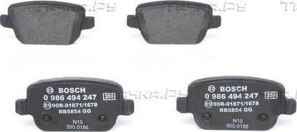 Тормозные колодки Bosch (Low-Metallic) задние для Ford Focus II 2009-2011. Артикул 0 986 494 247