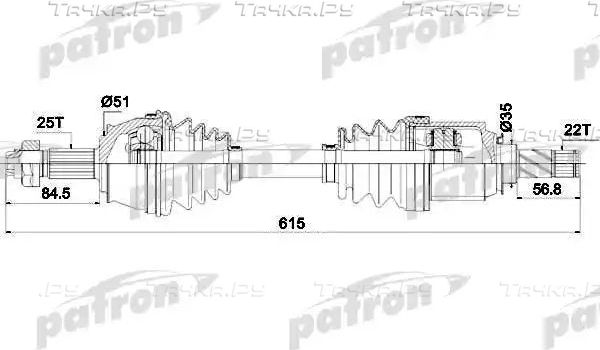Полуось (привод в сборе, приводной вал) Patron. Артикул PDS0288