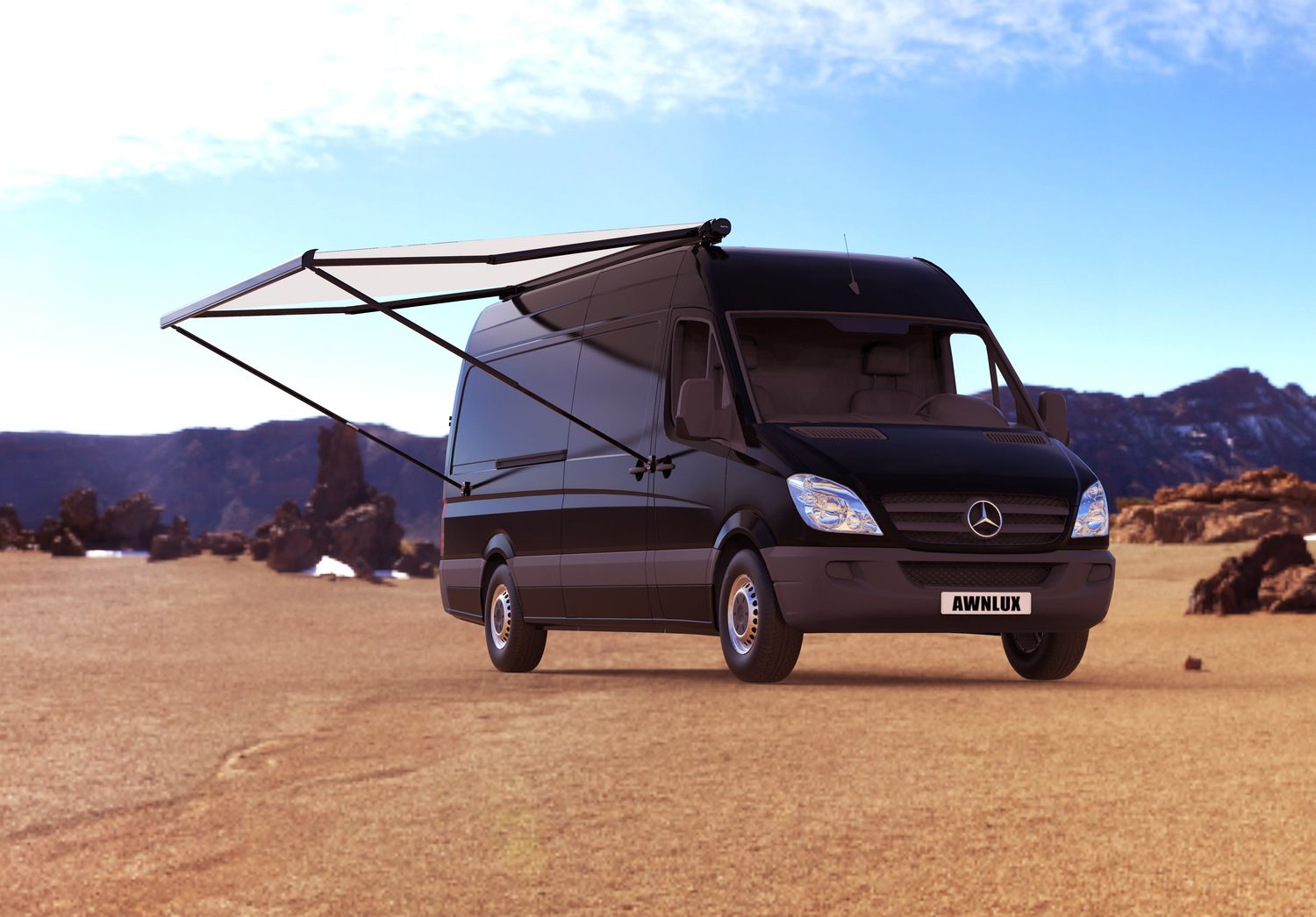 Маркиза автомобильная РИФ 4,0х2,5 м кассетная, привод механический, электромотор, корпус черный. Артикул RIF5833-4025BM