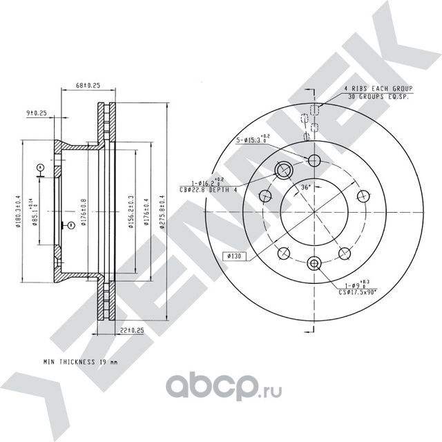 Диск тормозной передний MERCEDES SPRINTER 95-06 VW LT28-56 96-06 (Zennek). Артикул DBD0013