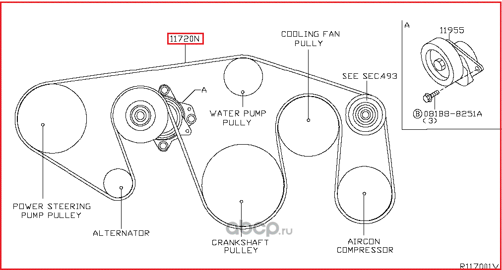 Приводной ремень поликлиновой Nissan. Артикул 117207S00A