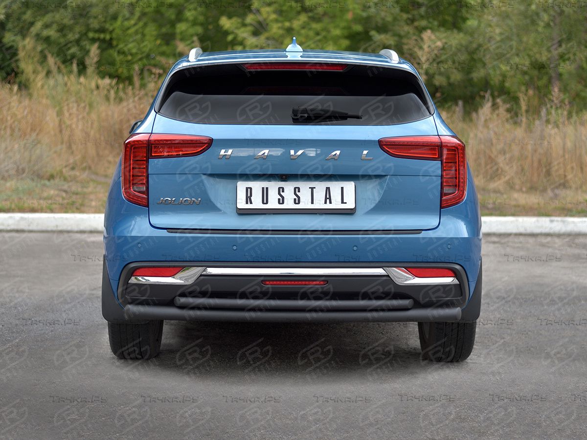 Защита RusStal заднего бампера d63 секции-d42 дуга для Haval Jolion 1.5 2WD 2021-2026 Черная. Артикул HJOLZ-003995CH