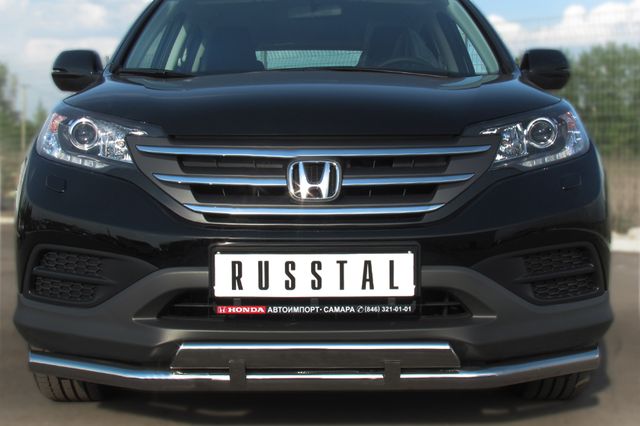 Защита РусCталь переднего бампера d63 (секций) d75х42 (прямой) для Honda CR-V IV до рестайлинга 2012-2015. Артикул HVZ-001338