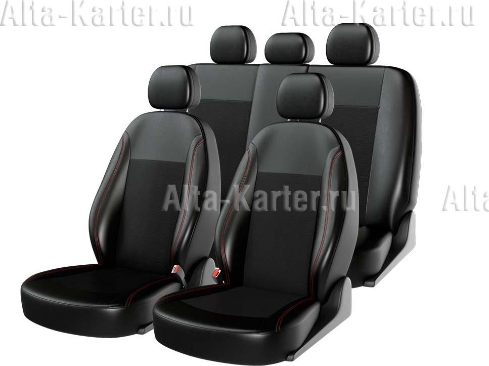 Чехлы универсальные CarFashion Atom Leather Small на сидения авто, цвет Черный/Черный/Красный. Артикул 10991