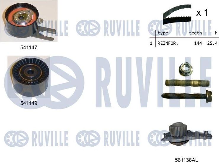 Помпа (водяной насос) с комплектом ремня ГРМ Ruville. Артикул 5500521