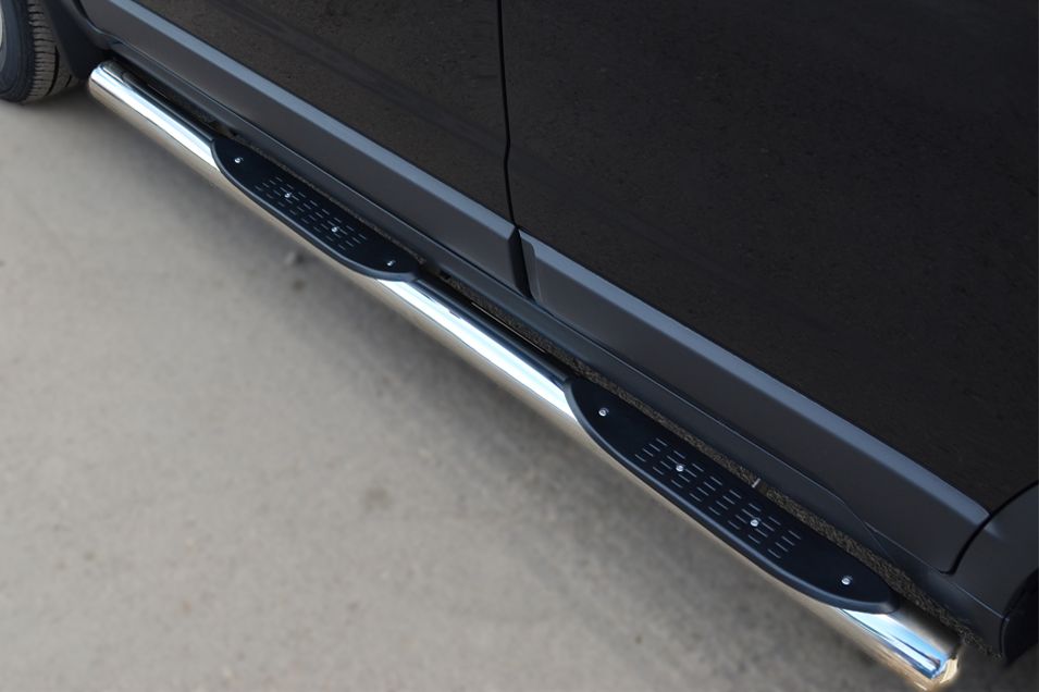 Защита порогов RusStal труба d76 с накладкой (вариант 3) для Opel Antara 2012-2026. Артикул OAT-0013693