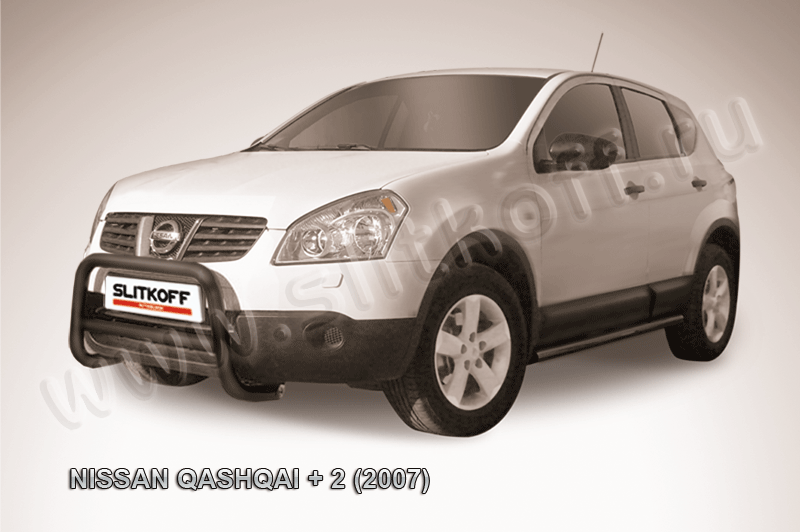 Кенгурятник Slitkoff d57 низкий ЧЕРНЫЙ матовый для Nissan Qashqai+2 2008-2010. Артикул NIQ2004B