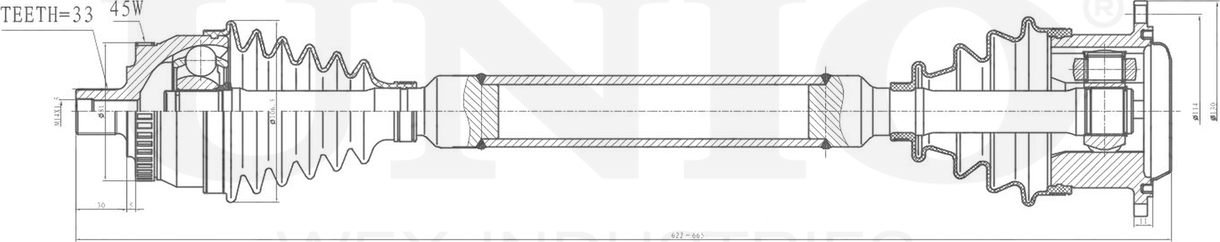 Вал приводной (Unio). Артикул CVJ-10125