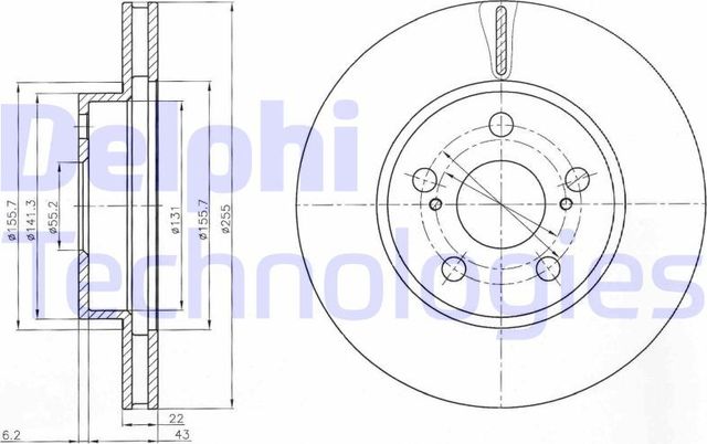 Тормозной диск Delphi передний для Toyota Prius II (XW20) 2004-2009. Артикул BG4269