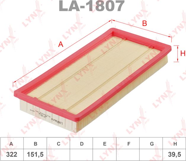 Воздушный фильтр LYNXauto. Артикул LA-1807