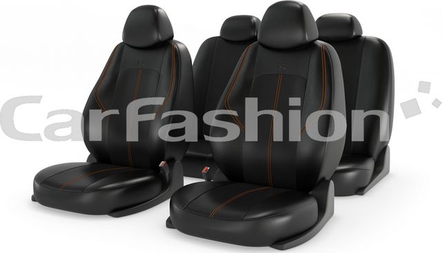 Чехлы универсальные CarFashion Ranger Leather на сидения авто, цвет Черный/Черный/Оранжевый. Артикул 11211