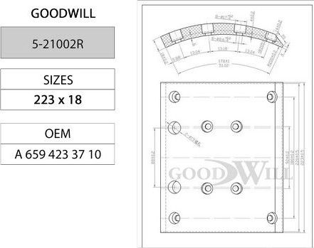 Тормозные колодки барабанные GoodWill. Артикул 5-21002 R
