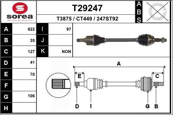 Полуось (привод в сборе, приводной вал) EAI. Артикул T29247