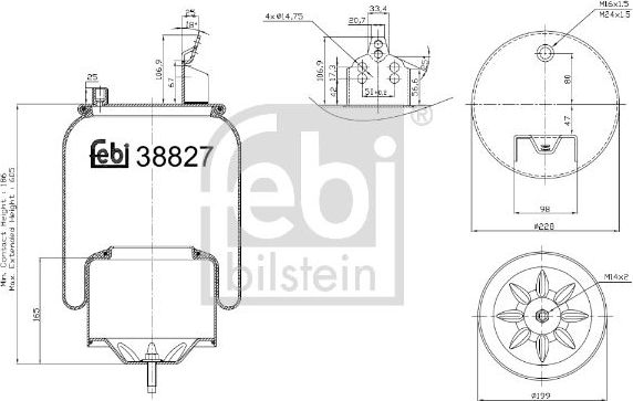 Пневмоподушка (пневморессора) Febi Bilstein задняя правая/левая для Volvo  FMX II 2013-2026. Артикул 38827