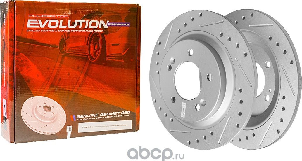 Задний тормозной диск Evolution с перфорацией и насечками, в покрытии GEOMET Pow (Powerstop). Артикул CBR6534