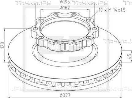 Тормозной диск PE Automotive передний для MAN M2000 1995-2007. Артикул 036.117-00A