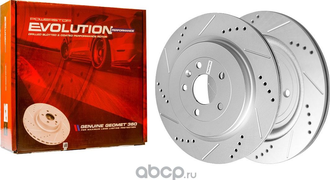 Задний тормозной диск Evolution с перфорацией и насечками, в покрытии GEOMET Pow (Powerstop). Артикул AR85142