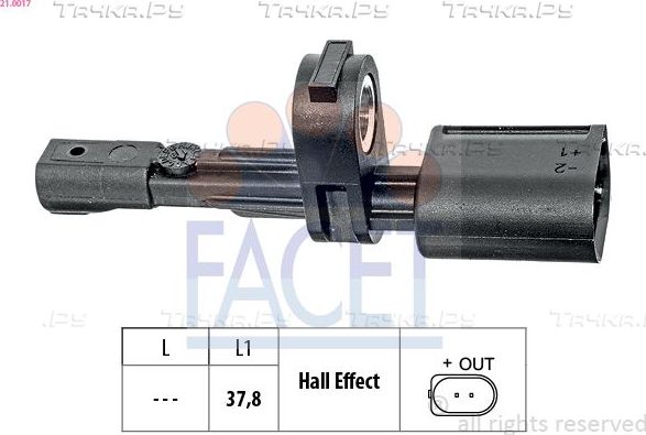 Датчик ABS Facet Made in Italy - OE Equivalent задний правый/левый для Volkswagen Golf Sportsvan I 2014-2026. Артикул 21.0017