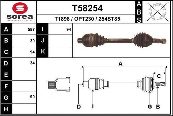 Полуось (привод в сборе, приводной вал) EAI. Артикул T58254
