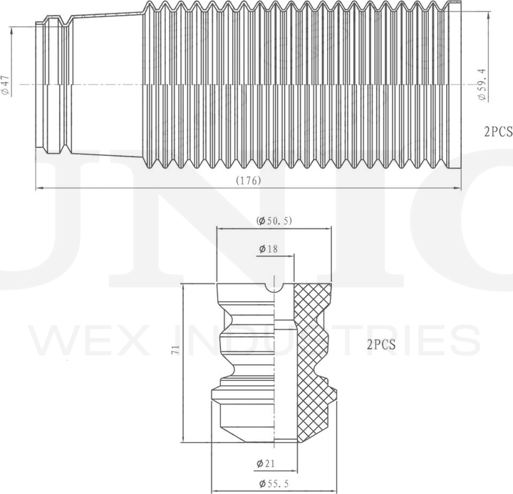 Отбойник и пыльник амортизатора, комплект (Unio). Артикул DUC-50091