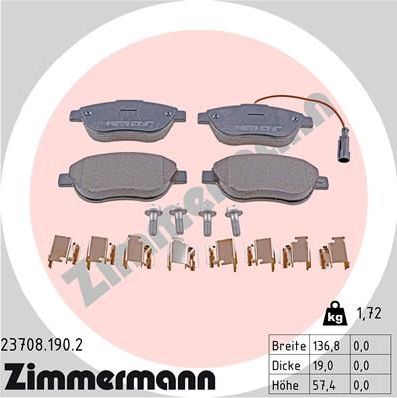 Тормозные колодки Zimmermann передние для Fiat Stilo 2001-2008. Артикул 23708.190.2