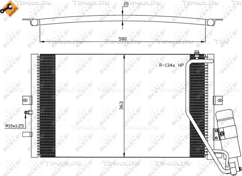Радиатор кондиционера (конденсатор) NRF (алюминий). Артикул 35558