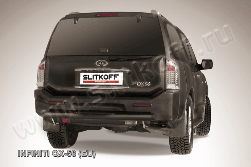 Защита Slitkoff заднего бампера d76 c проступью ЧЕРНАЯ матовая для Infiniti QX56 II 2004-2010. Артикул IN.QX007B