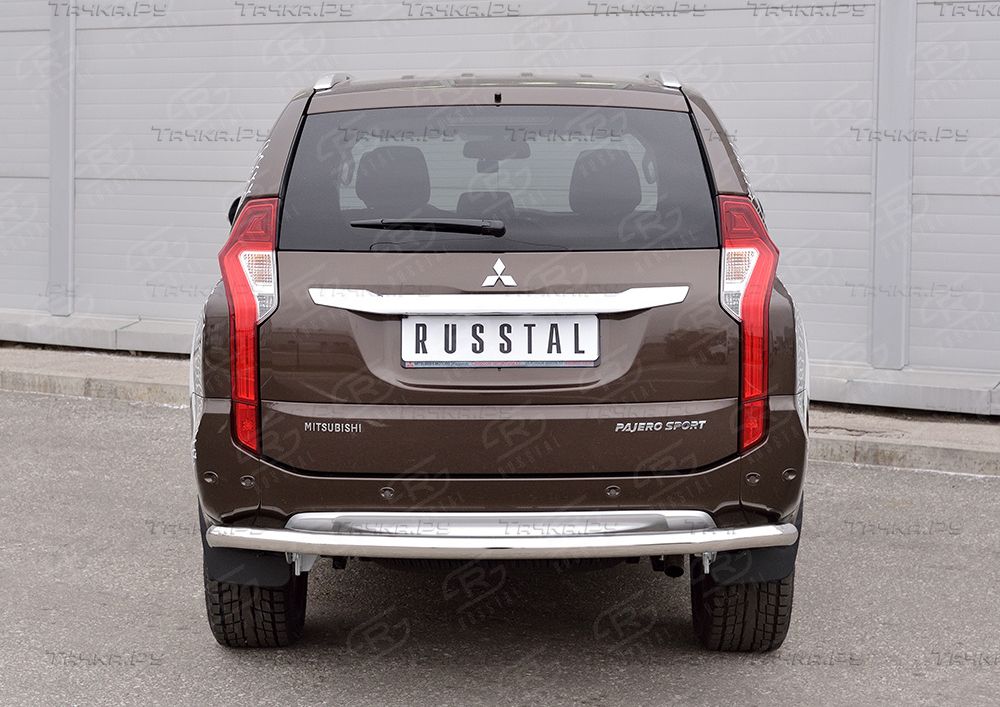 Защита RusStal заднего бампера d63 секции для Mitsubishi Pajero Sport III 2016-2020. Артикул MPJSZ-002489