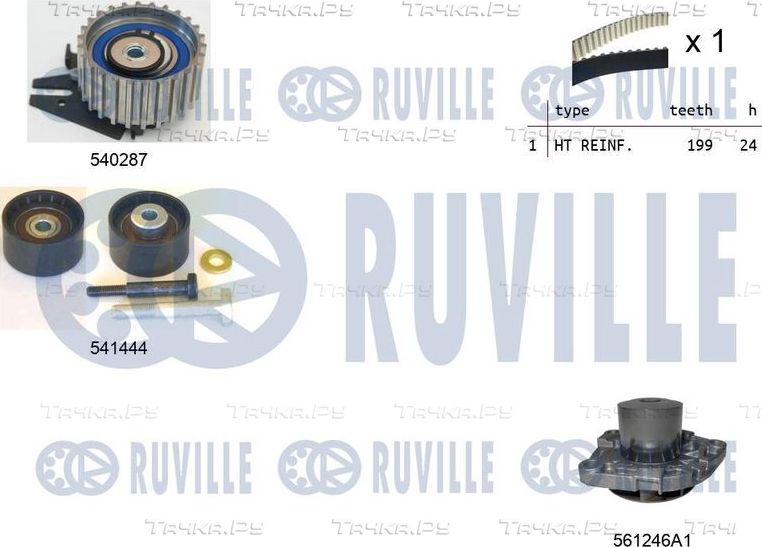 Помпа (водяной насос) с комплектом ремня ГРМ Ruville для Saab 9-5 II 2010-2012. Артикул 5502601