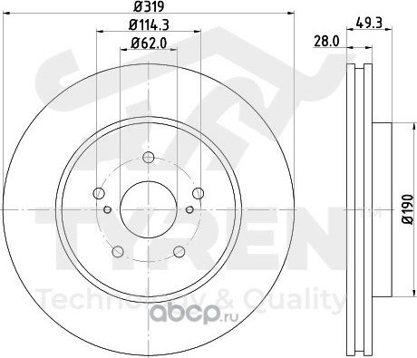 Диск тормозной | перед | (Tyren). Артикул TYR1022881