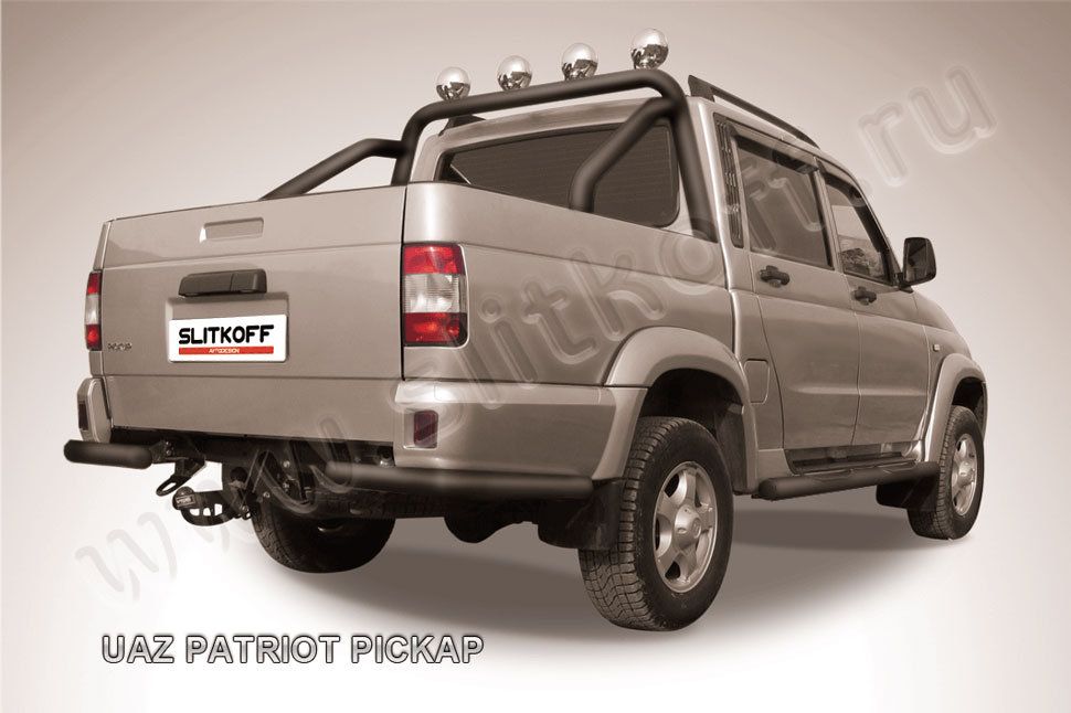 Защита Slitkoff задняя d57 уголки ЧЕРНАЯ матовая для УАЗ Pickup 2007-2014. Артикул UPpic009B