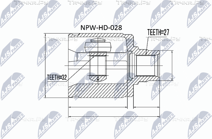 Шрус наружный (граната) NTY передний правый для Honda Civic VI 1994-2001. Артикул NPW-HD-028