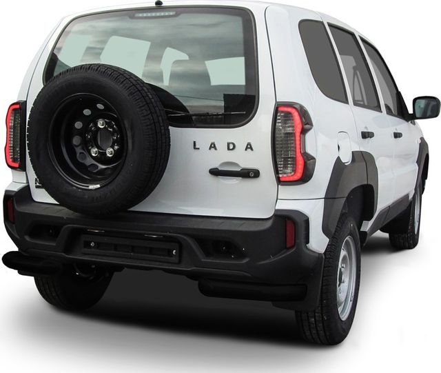 Защита Slitkoff заднего бампера d76 уголки для Lada Niva Travel 2020-2026 ЧЕРНАЯ матовая. Артикул NivTR013B