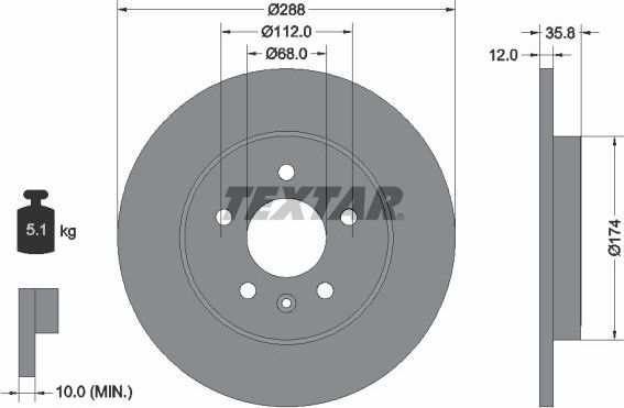 Тормозной диск Textar Pro задний для SEAT Exeo 2009-2013. Артикул 92137003