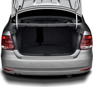 Накладка RusStal на задний бампер (лист нерж., шлифованный) для Volkswagen Polo V рестайлинг 2015-2025 седан. Артикул VWPN-003407
