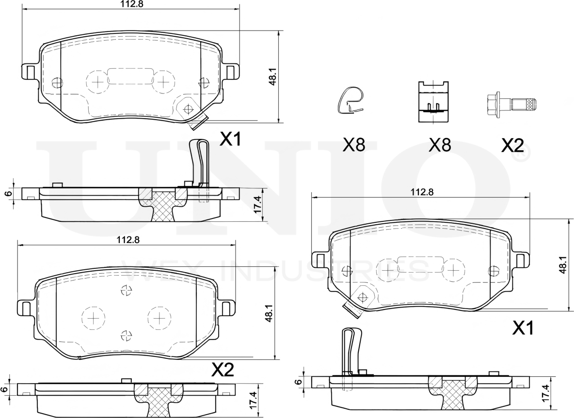 Колодки тормозные дисковые, комплект (Unio). Артикул BRP-20086