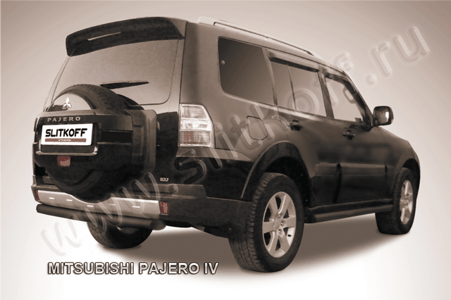 Защита Slitkoff заднего бампера d76 короткая ЧЕРНАЯ матовая для Mitsubishi Pajero IV 2011-2026. Артикул MPJ017B