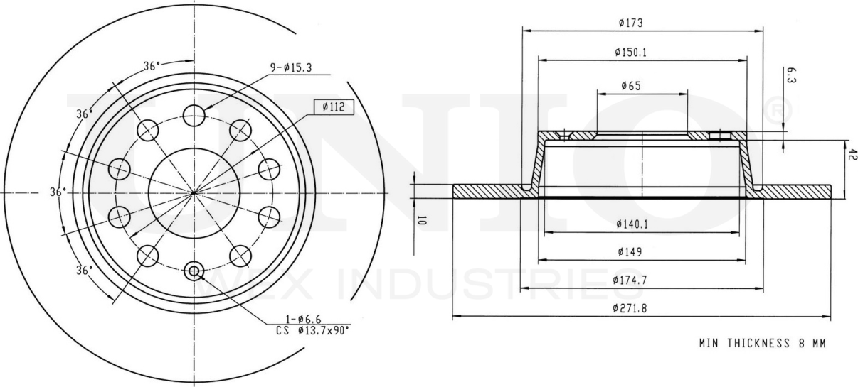 Диск тормозной (Unio). Артикул BRD-20043