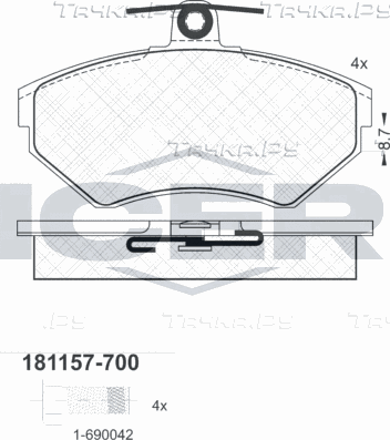 Тормозные колодки Icer передние для Audi A4 I (B5) 1995-2001. Артикул 181157-700
