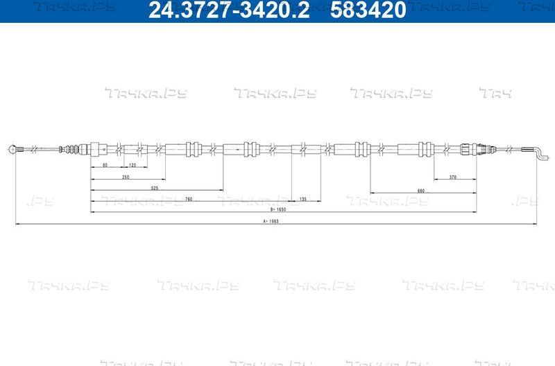 Трос ручника (тросик ручного тормоза) ATE. Артикул 24.3727-3420.2