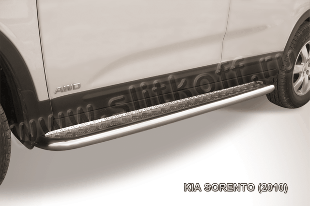 Пороги Slitkoff труба d42 с листом для Kia Sorento II 2009-2012. Артикул KS10-009