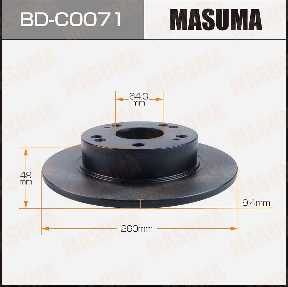 Диск тормозной MASUMA, rear HONDA ACCORD CL7, CL9 [уп.2] Masuma. Артикул BDC0071