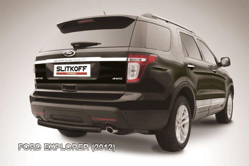 Защита Slitkoff заднего бампера d76 ЧЕРНАЯ матовая для Ford Explorer V 2012-2015. Артикул FEX008B