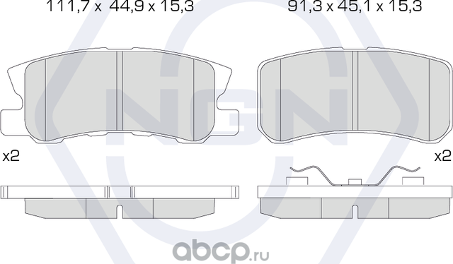 Колодки тормозные керамические, задние (NGN). Артикул 3501962