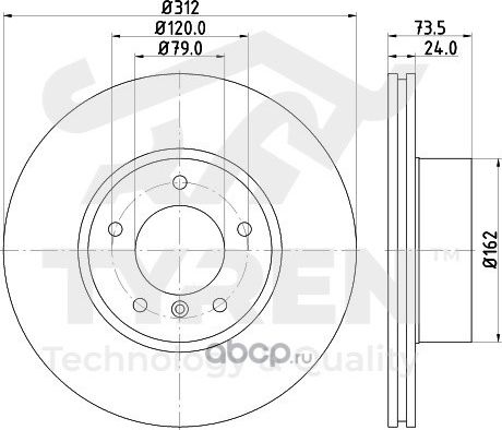 Диск тормозной | перед | (Tyren). Артикул TYR1010861